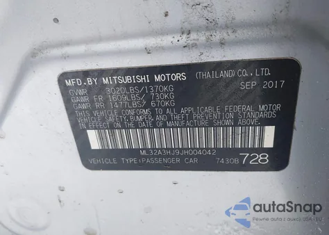 2018 Mitsubishi Mirage Es z USA, uszkodzony, nr VIN ML32A3HJ9JH004042